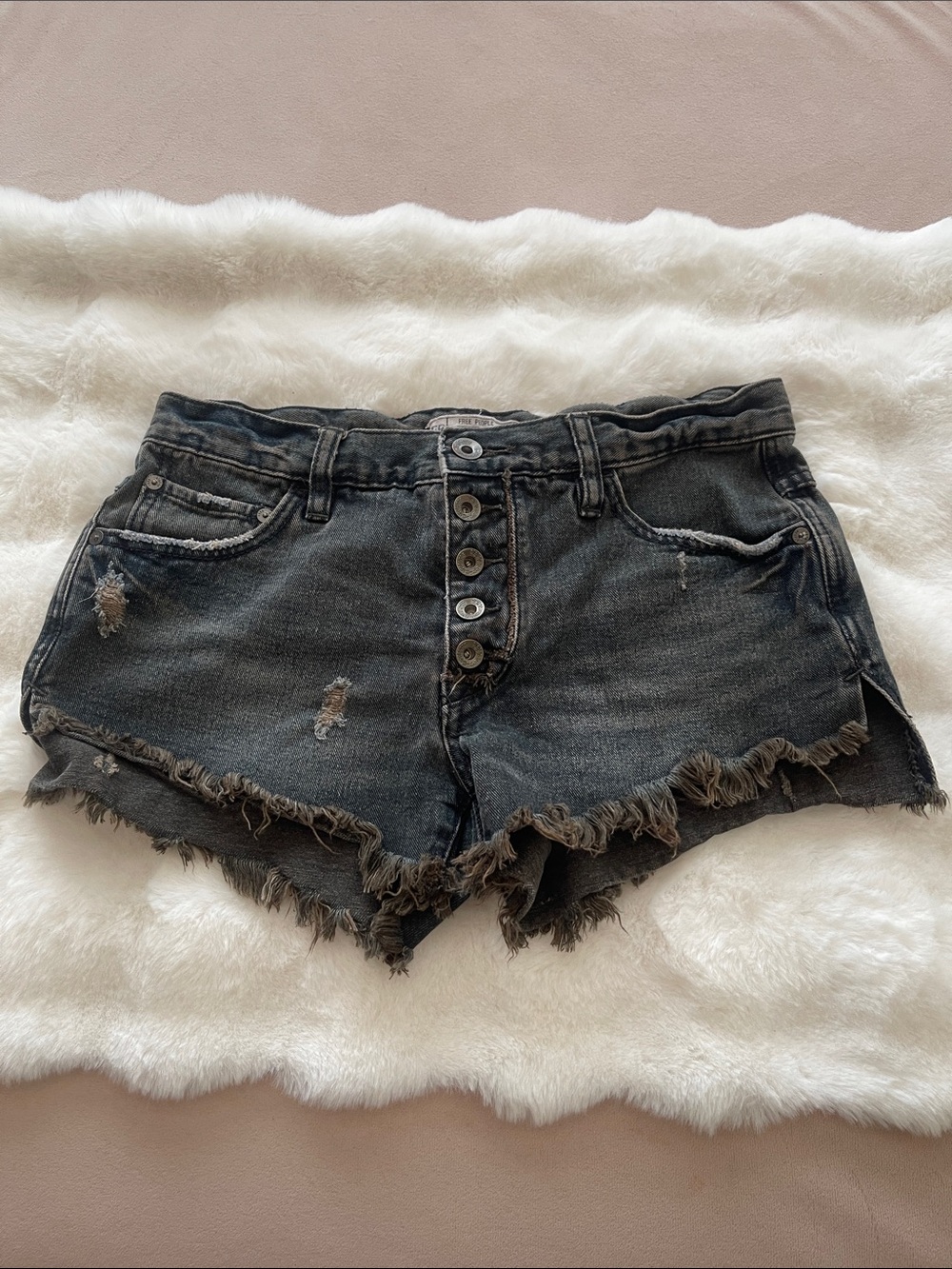 Free People Black Distressed Denim Cutoff Shorts